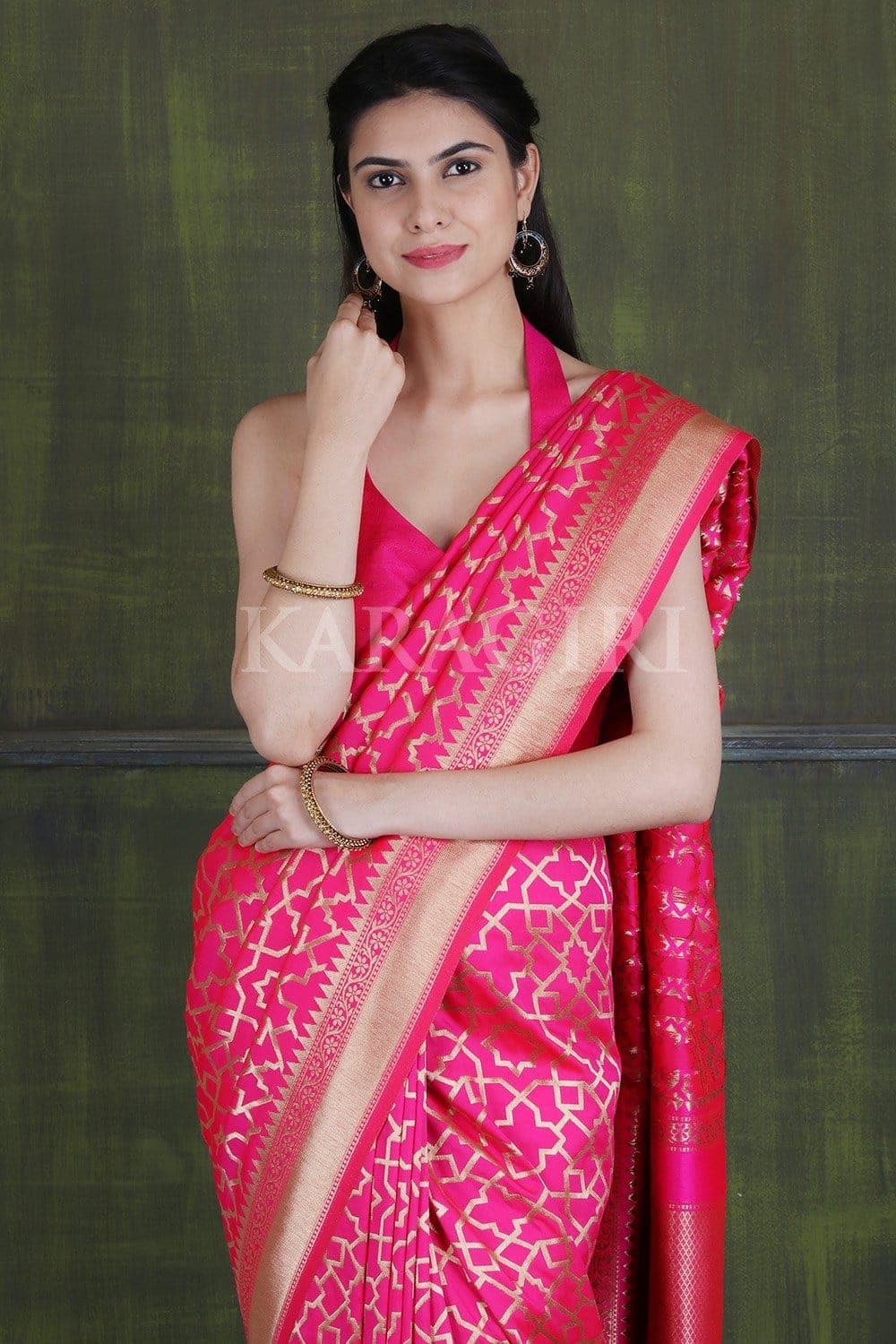 Banarasi Saree Rose Pink Geometric Design Banarasi Saree saree online