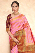 Rose Pink Zari Butta Banarasi Saree