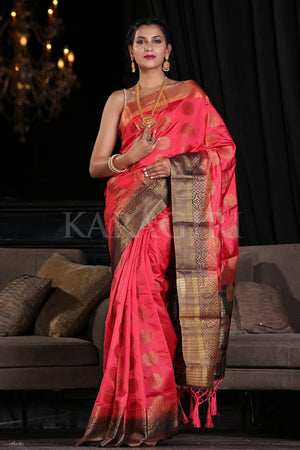Rose Pink Zari Butta Woven Banarasi Saree