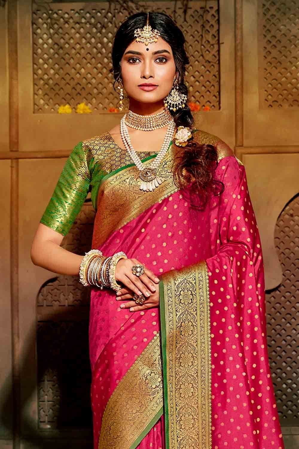 Banarasi Saree Rose Pink Zari Woven Banarasi Saree saree online