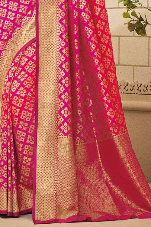 Rose Pink Zari Woven Banarasi Saree