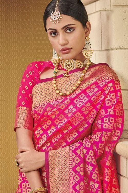 Rose Pink Zari Woven Banarasi Saree