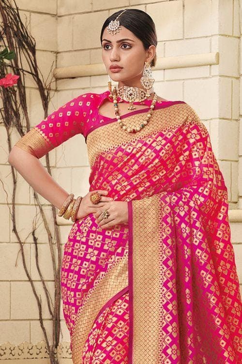 Rose Pink Zari Woven Banarasi Saree