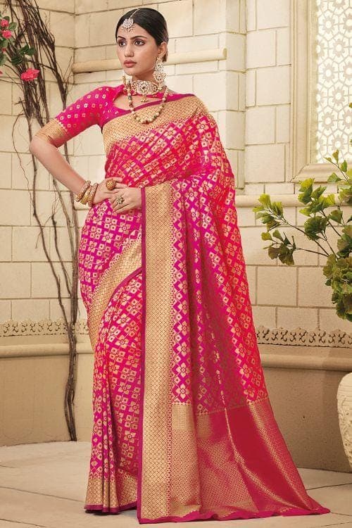 Rose Pink Zari Woven Banarasi Saree
