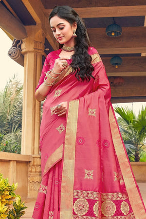 Rose Pink Zari Woven Banarasi Saree