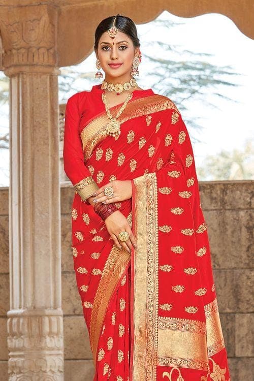 Rose Red Banarasi Butta Saree