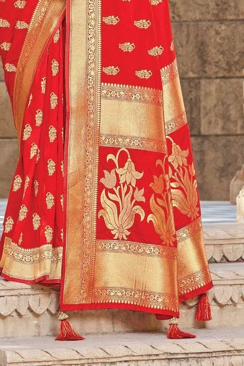 Rose Red Banarasi Butta Saree