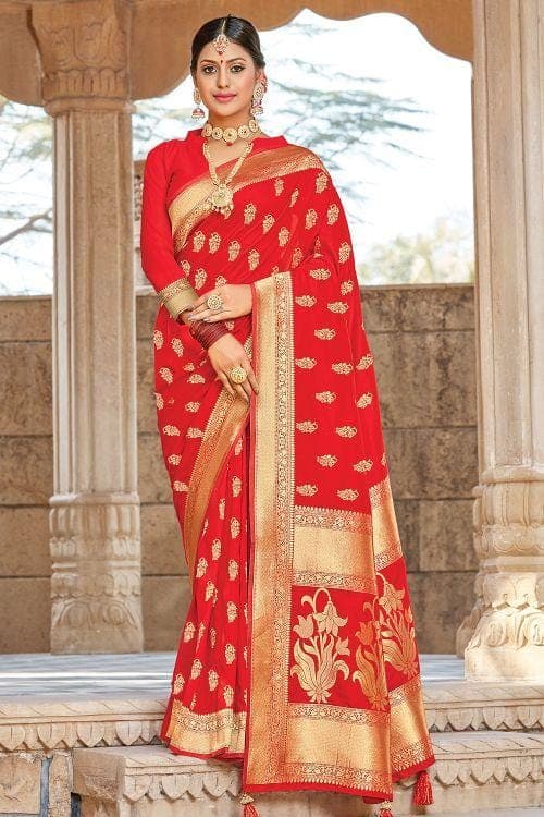 Rose Red Banarasi Butta Saree