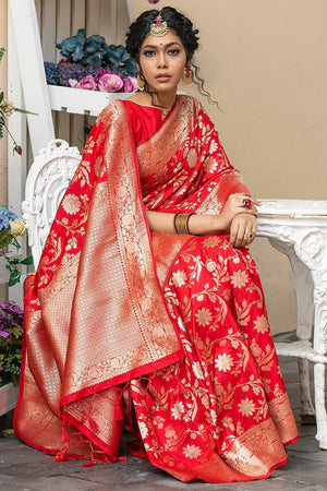 Rose Red Banarasi Saree