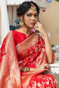 Rose Red Banarasi Saree