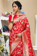 Rose Red Banarasi Saree