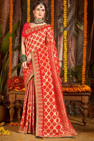 Rose Red Banarasi Saree