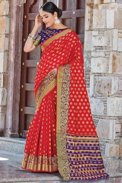 Rose Red Butta Banarasi Saree