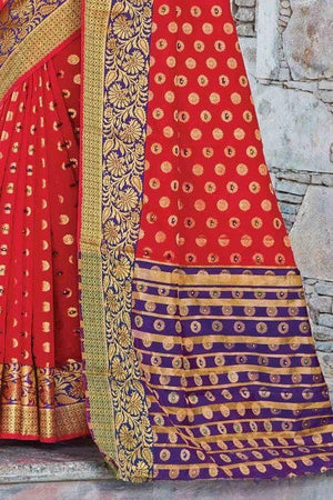 Rose Red Butta Banarasi Saree