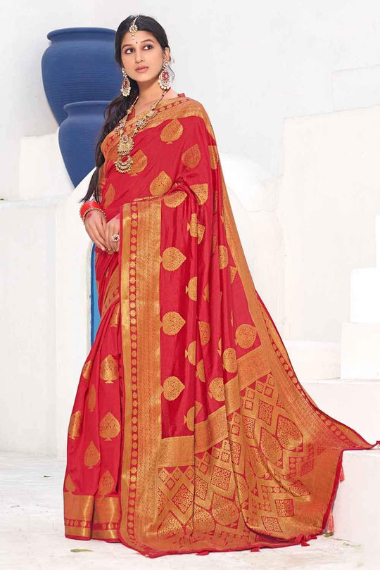Banarasi Saree Rose Red Zari Butta Woven Banarasi Saree saree online