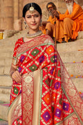 Rose red zari woven banarasi saree - From ghats of Banaras - Buy online on Karagiri - Free shipping to USA