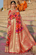 Rose red zari woven banarasi saree - From ghats of Banaras - Buy online on Karagiri - Free shipping to USA