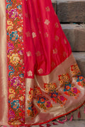 Rospberry red  zari woven banarasi saree - From ghats of Banaras - Buy online on Karagiri - Free shipping to USA