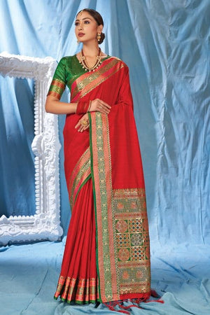 red banarasi saree
