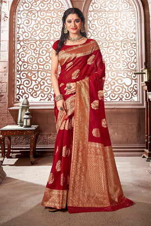Rossa Corsa Red Banarasi Saree