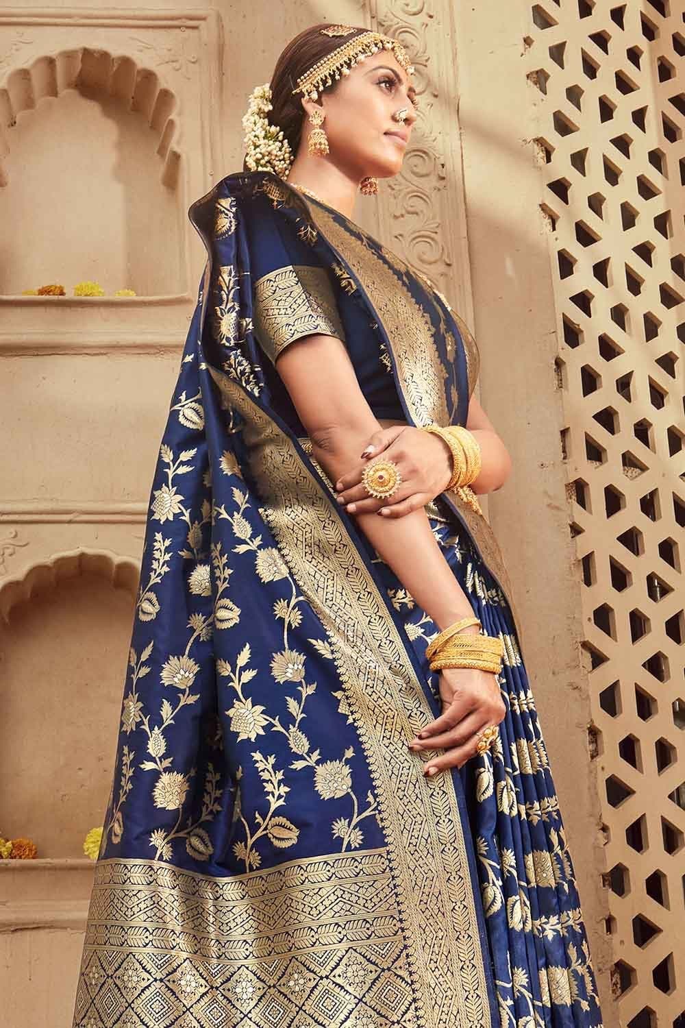 Buy online Self Design Banarasi Saree With Blouse from ethnic wear for  Women by Sangam Prints for ₹3109 at 62% off | 2024 Limeroad.com
