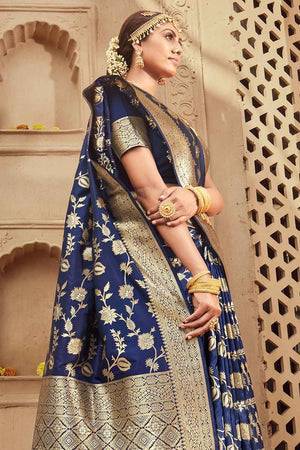 Royal Blue Intricate Jaal Woven Banarasi Saree