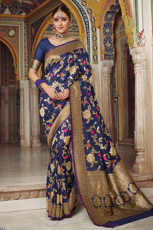 Royal Blue Woven Banarasi Brocade Saree