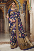 Royal blue woven banarasi brocade Saree - Buy online on Karagiri - Free shipping to USA