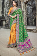 Banarasi Saree Royal Orange And Green Banarasi Saree With Brocade Blouse saree online