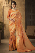 Buy Royal orange zari woven banarasi saree online at best price - Karagiri