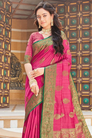 Royal Pink Zari Butta Banarasi Saree