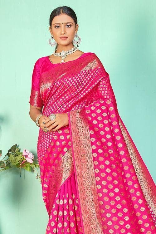 Banarasi Saree Ruby Pink Small Butta Woven Banarasi Saree saree online