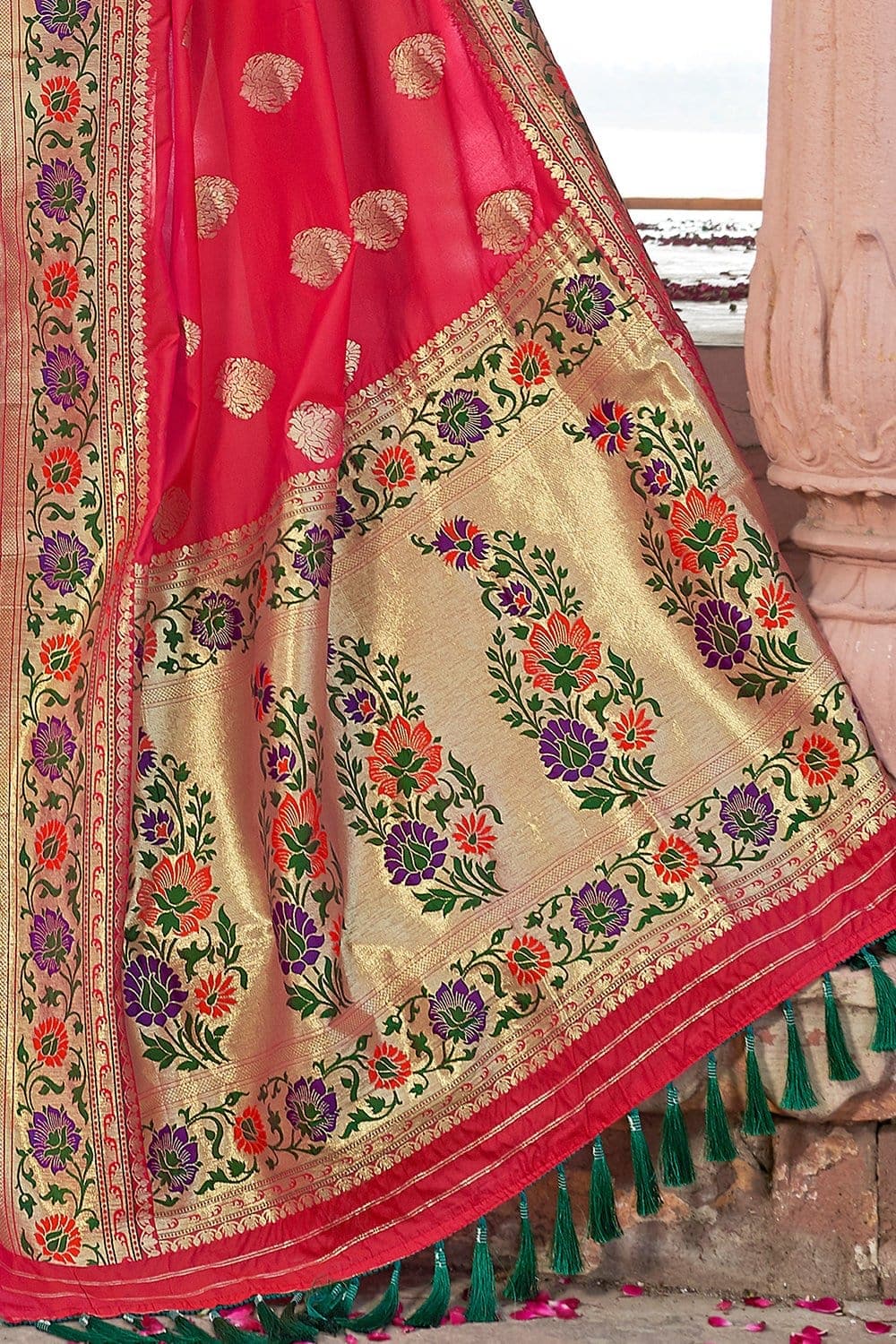 Ruby pink zari woven banarasi saree - From ghats of Banaras - Buy online on Karagiri - Free shipping to USA