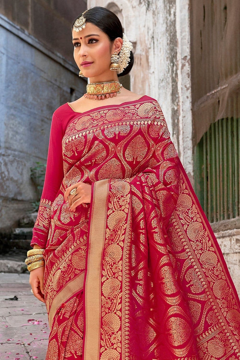 Buy Ruby pink zari woven banarasi saree - From ghats of Banaras online ...