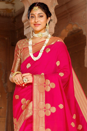 Ruby Pink Zari Woven Banarasi Saree