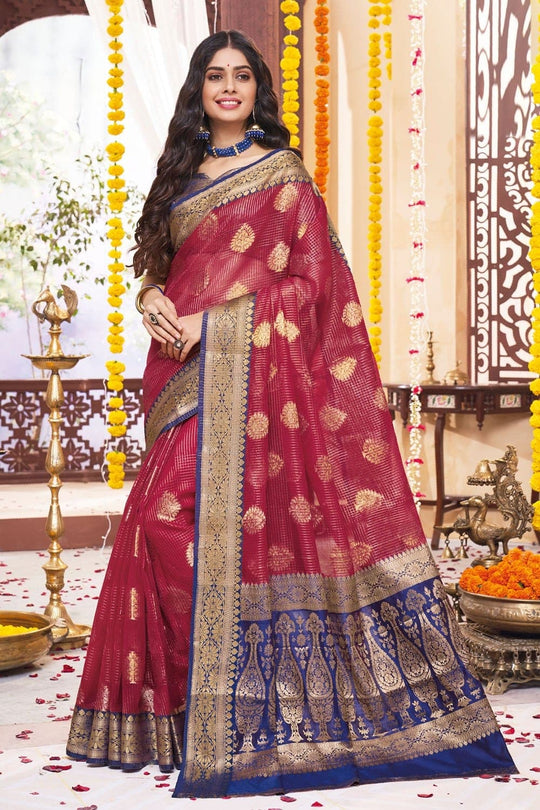 Ruby Pink Zari Woven Banarasi Saree