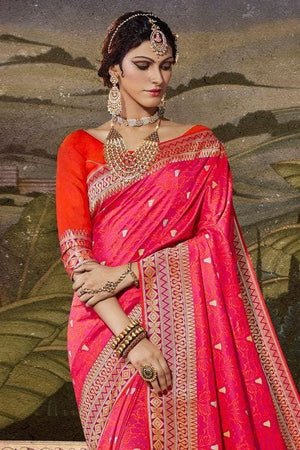 Ruby Pink Zari Woven Banarasi Saree