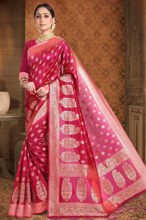 Ruby Red Printed Banarasi Saree