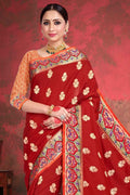 Ruby Red Zari Butta Saree