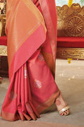 Ruby Red Zari Butta Woven Banarasi Saree