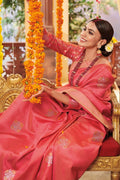 Ruby Red Zari Butta Woven Banarasi Saree