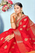 Banarasi Saree Ruby Red Zari Butta Woven Banarasi Saree saree online