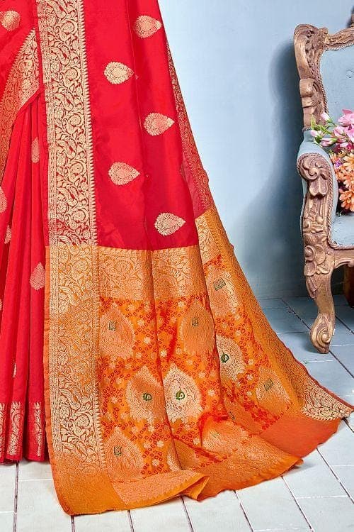 Banarasi Saree Ruby Red Zari Butta Woven Banarasi Saree saree online
