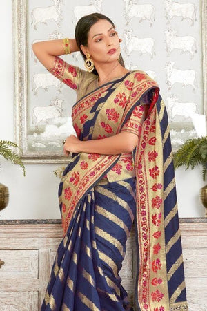 Sable Blue Banarasi Saree