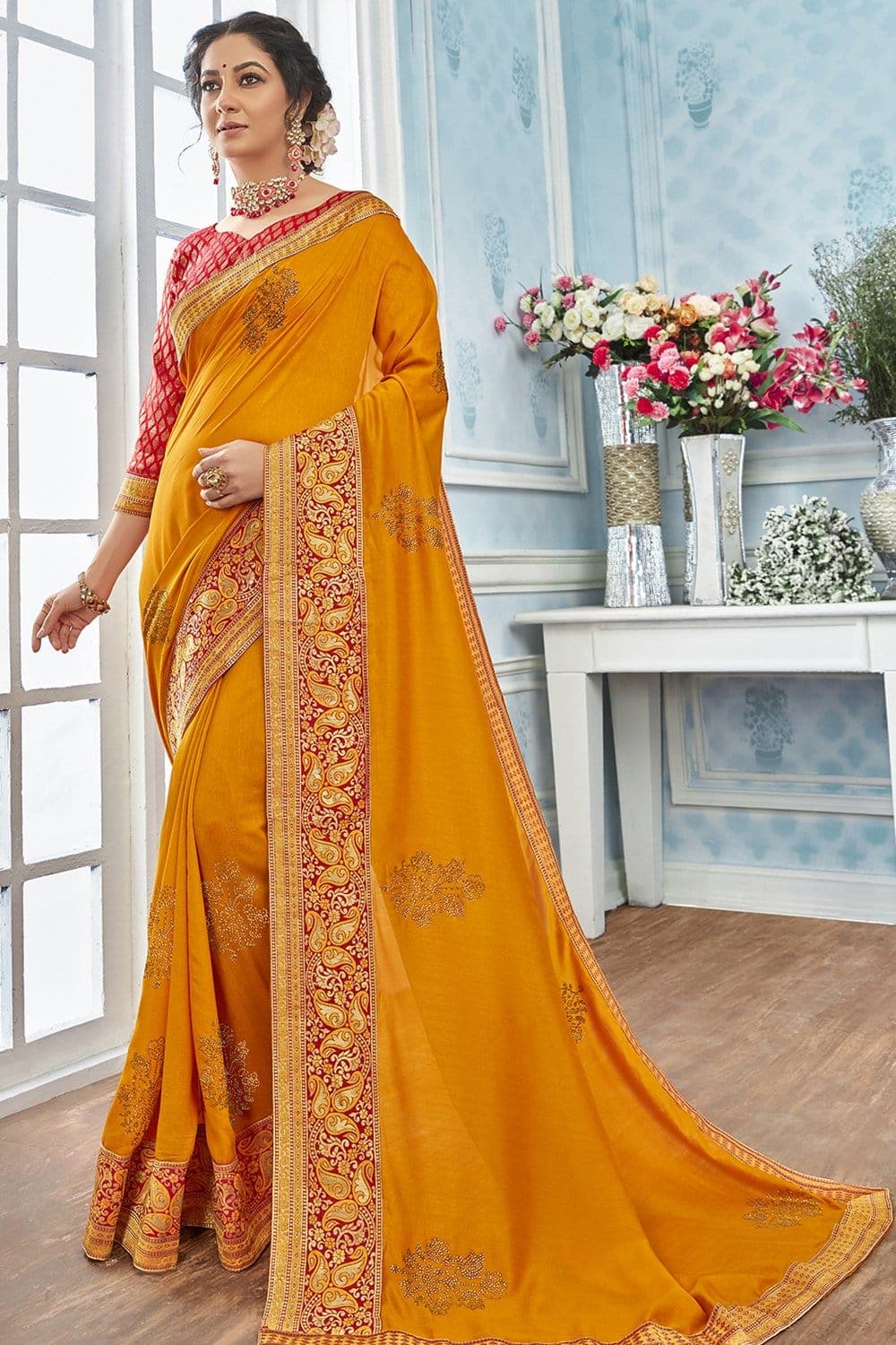 Banarasi Saree Saffron Yellow Zari Woven Banarasi Saree saree online