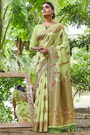 Sage Green Banarasi Saree
