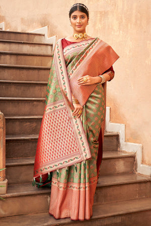 Sage Green Banarasi Saree