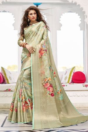 Sage Green Zari Woven Banarasi Saree