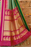 Buy Sage green zari woven banarasi saree online - karagiri