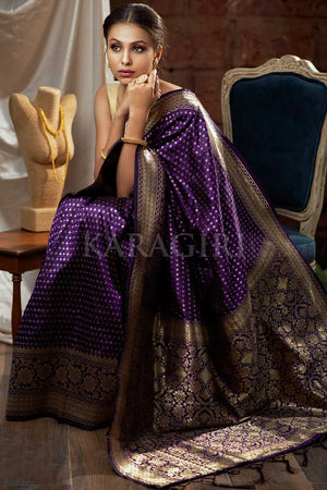 Purple Zari Butta Woven Banarasi Saree